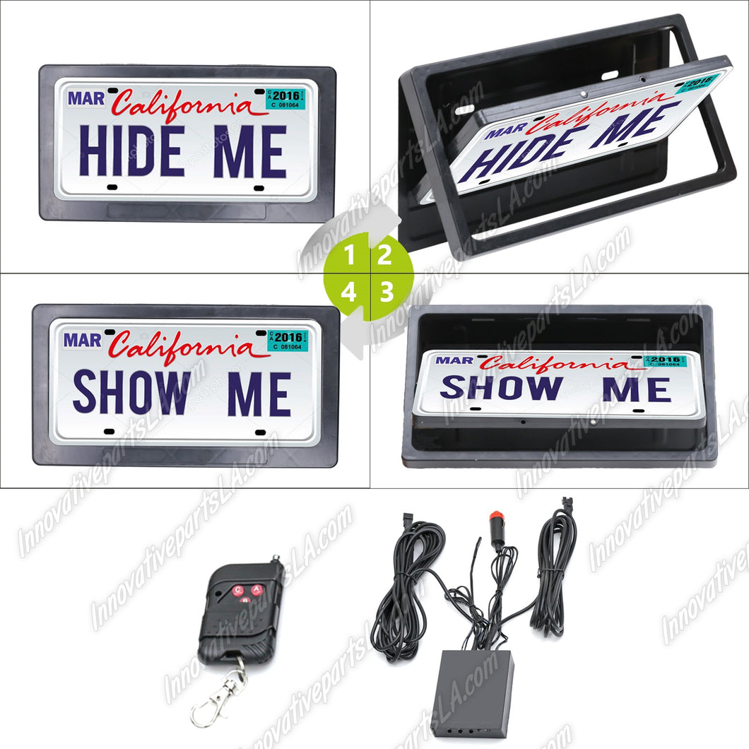 Powered Remote Stealth Hide Away License Plate Flipper Switcher Changer Front/Rear